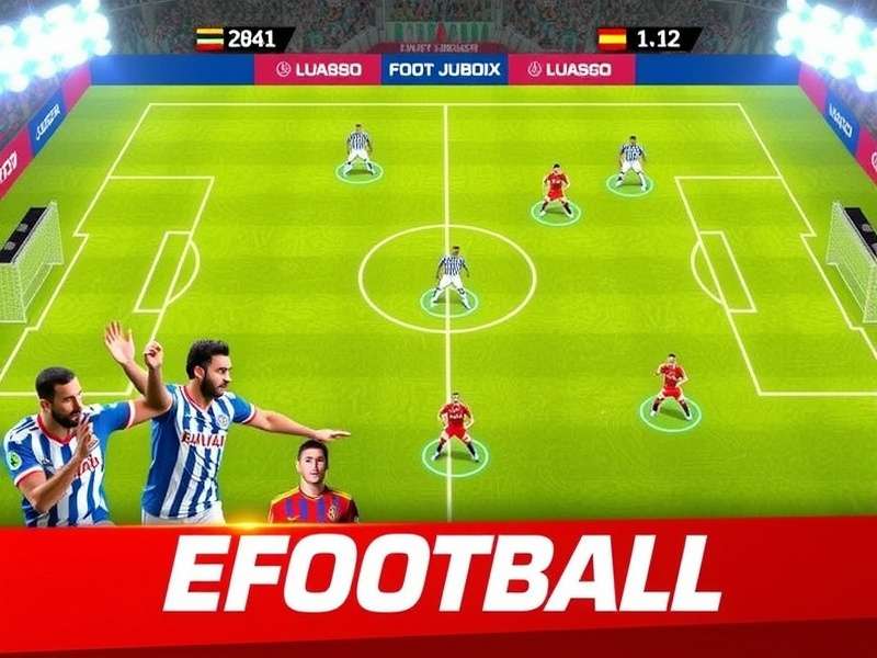 Efootball gameplay screenshot showing realistic player models and stadium atmosphere